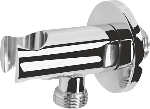 Cornat Wandanschluss - 1/2 Zoll AG - Rosette Ø 54 mm - Mit Halter für Handbrause - verchromt / Wandanschlussbogen / Brauseschlauch-Halterung / Wandhalter für Brause / Wasseranschluss / TECBW3322 | Mit Halter für Handbrause – Wandanschlussbogen – Brauseschlauch-Halterung – Wandhalter für Brause – Wasseranschluss