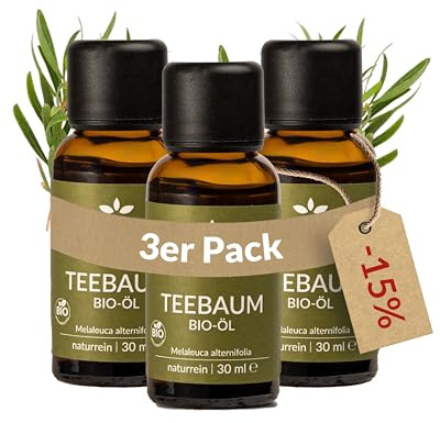 Heldengrün® BIO Teebaumöl [100% NATURREIN] für Pickel & Hautpflege 3x30 ml | Wildwuchs aus Australien · Echter Teebaum · frisch, klar & krautig · Dermatologisch getestet · Deutsches Startup