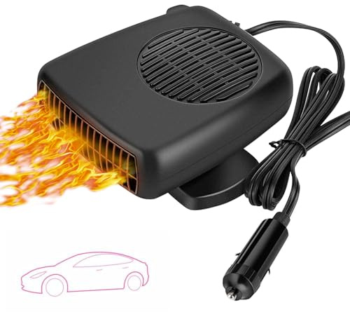 Showvigor Portable 12V Car Heater and Fan 150W – Dual Mode Defroster & Demister with 360° Rotation, Fast Heating in 30 Seconds, Cigarette Lighter Powered for All Vehicles, SUVs, Trucks
