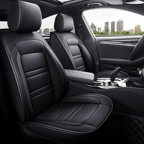 Chifeng Autositzbezüge Auto Vordersitz 2 PCS Set Für FIAT 500 Autositzbezüge Leder ，Komfortabel Wasserfest Verschleißfest Atmungsaktiv Schwarz