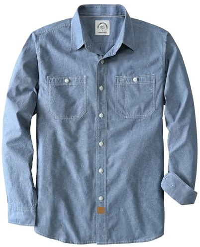 Dubinik® Chambray skjorta män bomull långärmade skjortor med knappar för män, Ljusblått, M