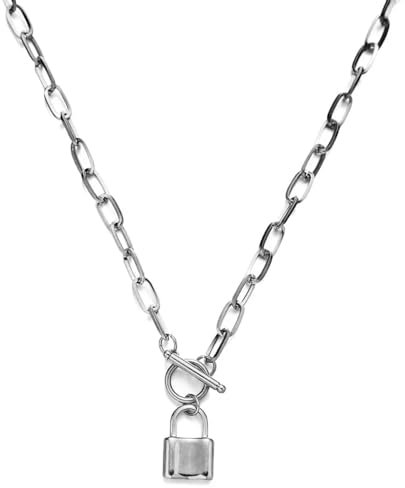 Hameadner Collana Uomo Donna Gioielli Ciondolo Pendente Necklace Collana con Ciondolo A Lucchetto per Donna Color Argento