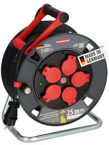 Brennenstuhl Enrouleur de câble Professionnel 300 KU 2200 (câble de 25 m en Noir, en Plastique spécial, pour Une Utilisation sur Les Chantiers et Une Utilisation extérieure permanente, fabriqué en