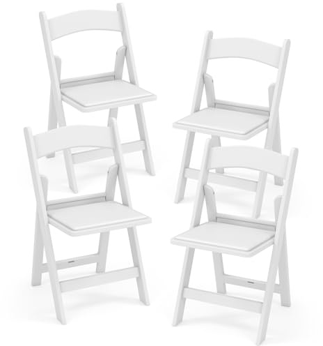 TANGZON 4 Pack Resin Folding Chairs, 500KG Capacity Foldable Dining Chairs with Padded Seat & Backrest, Indoor Outdoor Portable Easy Storage Guest Seats for Home Office Garden Event Wedding (White)