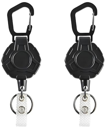 maxtachi Lot de 2 porte-clés rétractables, de qualité supérieure, robustes, enrouleurs de badge tactiques, porte-badges rétractables avec clip de ceinture pour porte-nom – Noir