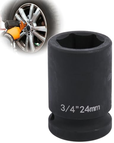 Deep 6-Point Impact Socket 3/4 Drive 24mm,Chrome Molybdenum Steel, Anti-Rust Metric Hex Socket for Car Repairs and Impact Wrench