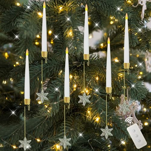 FUFRE Lichterkette Kerzen Weihnachtsbaum, 6pcs Weihnachtsbaum Lichterkette mit Timer, LED Weihnachtsbaum Beleuchtung, Led Kerzen Weihnachtsbaum warmweiss mit flackerndmodi, für Weihnachtsdeko (B)