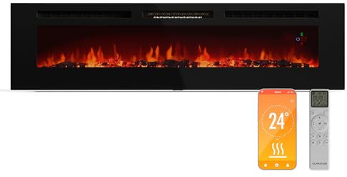 KLARSTEIN Galeras Smart - Camino Elettrico da Parete, 1800W, Fiamma LED Realistica, Controllo con App & Telecomando, Colori & Luminosità Regolabili, Protezione dal Surriscaldamento