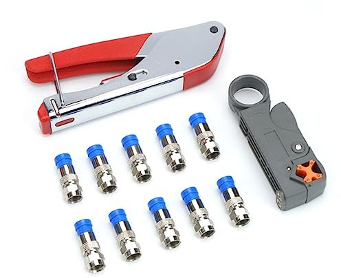 OSALADI Kit De Sertissage Pour Câbles Rg6 Et Rg59 Pince Avec 10 Connecteurs F Et Outil De Compression Coaxial