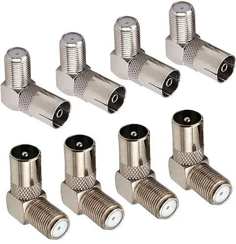 VISSQH 8 pezzi Adattatore tipo F maschio a coassiale maschio/femmina Connettore cavo,per antenna coassiale RF convertitore(90 gradi)