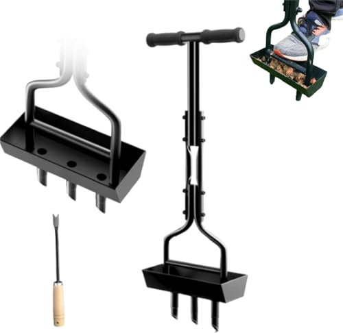 Rasenbelüfter, Aerifizierer für Rasen Hohlspoon mit Ablageschale und Gartengeräten,aerifizierer für rasen,handvertikutierer,Heavy Duty Hohl Tine Rasenlüfter, Manuell Rutschfester,streuwagen rasen