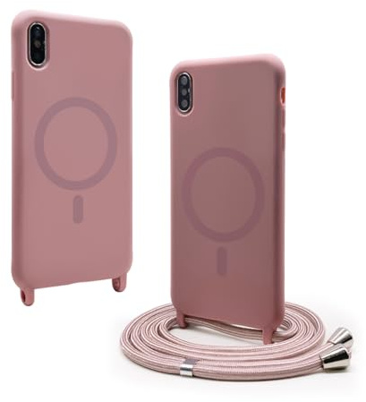 VAVAVOOMY Handykette Hülle für iPhone XS Max mit Band Halsband Lanyard (abnehmbar) Handyhülle, Verstellbarer Lanyard.Magnetisch Stoßfest Silikonhülle Wireless Charging kompatibel .-Rosa
