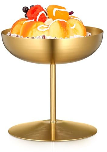 EXHUMKY Eisbecher 10cm Runde Edelstahl Dessertschale Party Puddingbecher Eiscreme Tasse -schalen Hoher Fußbecher Tasse Hoher Fuß Für Eiscreme Schüsseln Mousse Cup Edelstahl 304 Golden