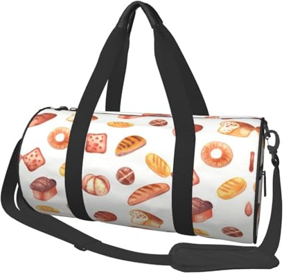 Sac de voyage rond en toile avec imprimé pain peint, imperméable et résistant aux déchirures. Sac de voyage pliable pour le week-end