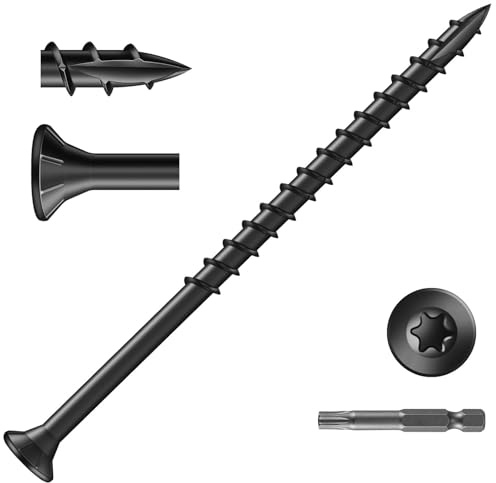 Wavanta 50Pcs Decking Screws, 4.8 x 90mm Black Wood Screws | Torx Drive Flat Head Screw, Rust Resistant Black Coated, with T25 Torx Bit