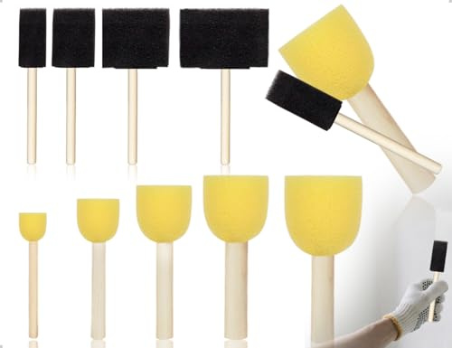 AOYEGIC Confezione da 9 Pennelli in Spugna, Spugne in Schiuma con Manico in Legno per Dipingere, Pennelli in Spugna per Punteggiatura, Articoli Artistici per Artigianato e Progetti Fai da Te