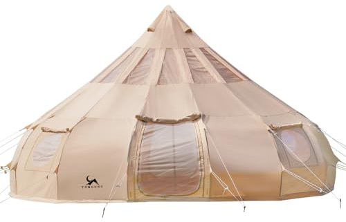 TOMOUNT Canvas Tent with Rainfly with Stove Jack Bell Tent Yurt Glamping Tent with TPU Transparent Roof for Family Camping (19.7 Feet *11.5 Feet)