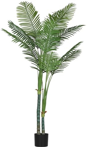 HOMCOM Künstliche Zimmerpflanze 180 cm, Areca-Palme künstlicher Baum mit Plastiktopf und Beflockung, 14 PE-Blätter, falsche Pflanze grün Dekoration für Haus, Büro, Wohnzimmer, Schlafzimmer