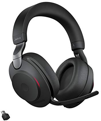 Jabra Evolve2 85 - Cuffie wireless per PC, con cancellazione del rumore, cuffie stereo certificate UC con batteria a lunga durata, adattatore USB-C Bluetooth, colore nero (rinnovato)