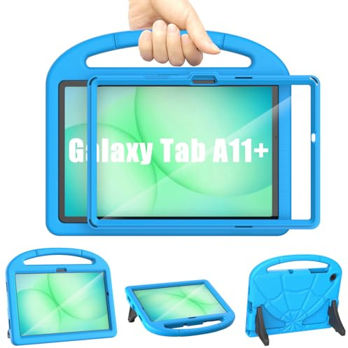 Kids Case for Samsung Galaxy Tab A11+ Plus 11inch 2025/Galaxy Tab A9+ Plus 11inch 2023, Mansiruyi Lightweight Shockproof Samsung A11 Plus/A9 Plus Tablet Case with Screen Protector Handle Stand - Blue