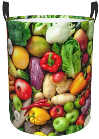 Cesto portabiancheria alto con stampa di frutta e verdura fresca, cesto per la biancheria da letto per riporre coperte