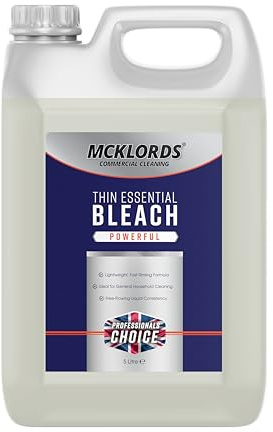McKLords Commercial - Thin Essential Bleach 5L - All Purpose Thin Bleach Cleaner for Bathrooms and Surfaces - Fast Rinsing, Versatile Household Cleaning Solution