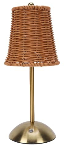 SENECESLI Boho-Rattan-Tischlampe, Kabellose Vintage-LED-dimmbare Tischlampe mit 3 Farbtemperaturen, Wiederaufladbare USB-C-handgefertigte Rattan-Nachttischlampe für Schlafzimmer und (brauner