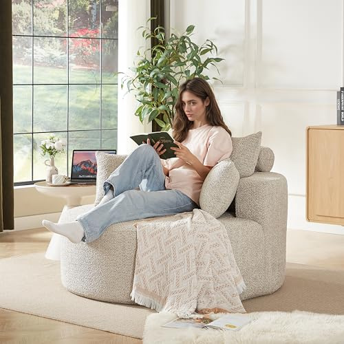 Yihomfy 127cm Einzelsessel Fassstuhl,üBergroßEr Runder Sofastuhl Mit Drehakzent,Einzelsofa-Schlafsessel,Moderner Drehsessel Sessel Chenille-Polsterung,Freizeitstuhl FüR Wohnzimmer,Reading Chair,Khaki