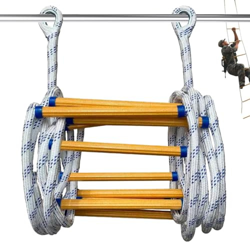 Rope Ladder 10ft Large Load Capacity Fire Escape Ladder with Hooks Non-Slip Heavy Duty Nylon Emergency Rope for Climbing Training Rescue| Fire