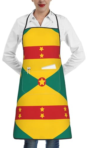 WXCJWD Delantal de trabajo impermeable para hombre y mujer, diseño de bandera de Granada, para cocinar, asar, jardinería, carpintería, ajustable