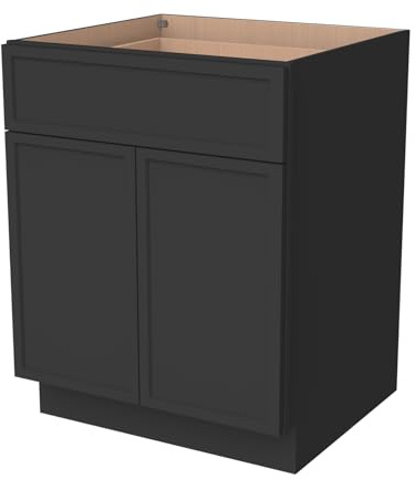 Solid Wood Frame Double Door Shaker Base Cabinet with 1 Drawer Soft Close, Kitchen Storage Cabinet with Adjustable Shelf, Premium Plywood Construction (NT-Charcoal Black, 24W x 24D x 34.5H)