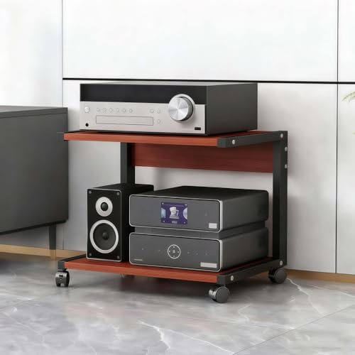 TAUIANE Mueble Multimedia De 2 Niveles, Estante para Consola De Videojuegos, EstanteríA Moderna para Audio Y VíDeo, con Ruedas, Estantes De Madera, para SalóN O Sala De Juegos,003,50x40x40cm