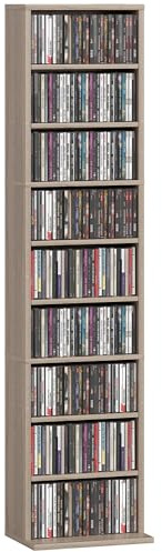 HOMCOM 260 CD/120 DVD Storage Unit, Blu-ray Media Storage Shelf with 9 Compartments and 6 Adjustable Shelves, CD Tower for Living Room, Bedroom, Office, Natural Wood Finish