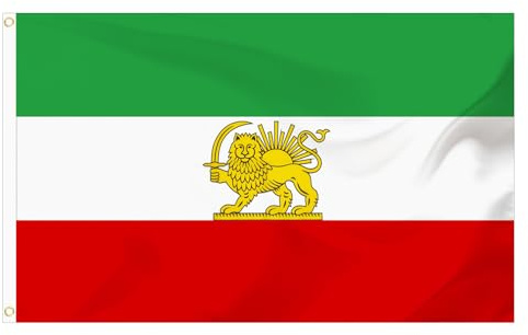 Drapeau Iran avec lion soleil couronne 90 x 150 cm, drapeaux iraniens pour jardin et décoration extérieure, polyester de qualité supérieure (A)