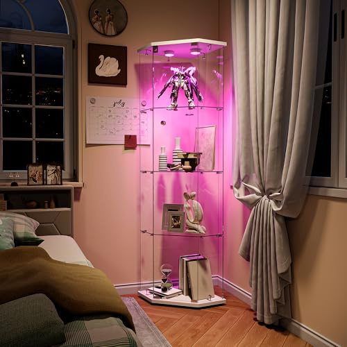 FOERPL Vetrina, vetrina vetro LED vetrina in vetro per collezione con 1 anta vetrina vetro 4 strati armadio ad angolo armadio vetrina con serratura vetrina mobile trasparente per soggiorno bar