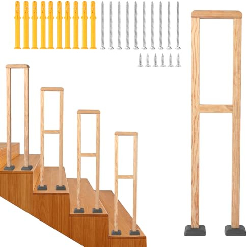 HAIORJUN Corrimano per Scale da Interno in Legno, Ringhiera per Scale a Forma di H, Corrimano per Scale da Esterno in Legno, Parapetto Scala Impermeabile per Verande,Terrazze e Appartamenti (100 cm)