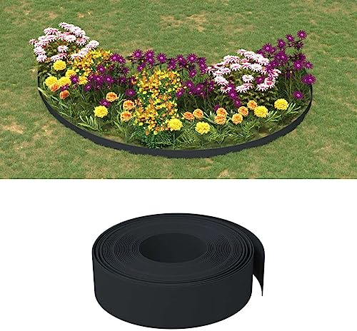 LoogCape gräskanter 2 stycken svart 10 m x 15 cm polyeten flexibel rabattkant för trädgårdsbäddar, rotspärr, vägbegränsning, väderbeständig, rostfri, stabil avgränsning för gräsmatta och rabatter