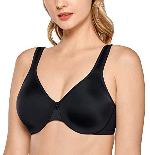DELIMIRA Women's Minimiser Bra Plus Size Underwired Full Cup Non Padded Seamless Support T Shirt Bra Black 36F