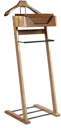 Proman Products Newport Wood Valet Stand, 18W x 16D x 46H, Wooden Hanger, Two Felt Trays, Trouser Bar, Shoe Rack Base