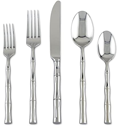 Supreme Housewares 20-Piece Bamboo Shaped Flatware Set, 18/8 Stainless Steel Silverware Cutlery Set, Service for 4, Mirror Polished, Dishwasher Safe (Bamboo)