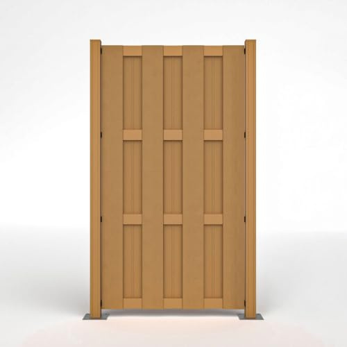 HORI WPC Lamellenzaun Komplettset - Moderner Sichtschutz für den Garten - Robuster & pflegeleichter Zaun mit einfacher Montage - 1x Schmal + 1x Pfosten zum aufschrauben Teak