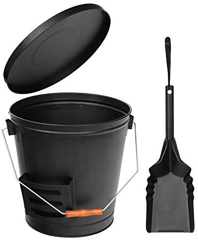 LEMY Ash Bucket with Lid and Shovel, 5 Gallon Ash Container for Fireplace, Fire Pits, Wood Burning Stoves
