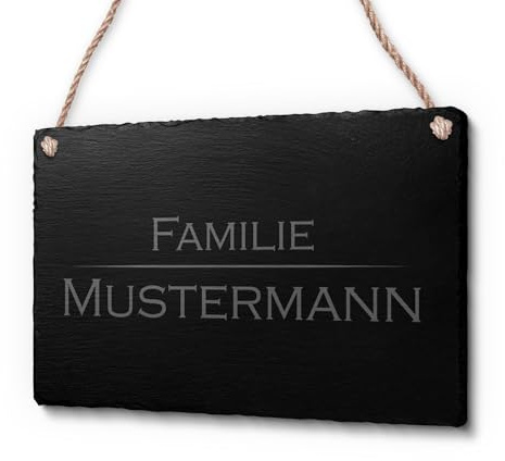 Schöne Schiefer Türschilder für die Haustür mit Gravur | Schiefer-Schild mit Kordel zum Aufhängen in ca. 22x14 cm gravierte Namensschilder Klingelschilder mit Namen oder Texten Herzlich Willkommen