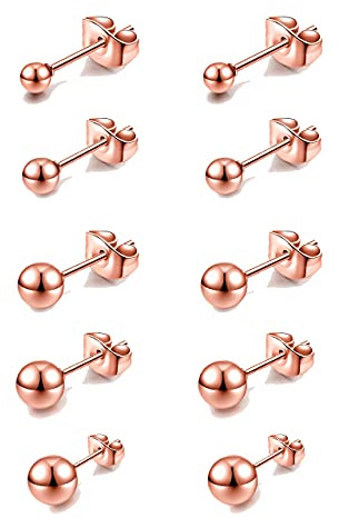 AllerPierce Kugel Ohrstecker 10 Stücke Edelstahl Ohrstecker Set 3-8mm Studs Perlen Ohrringe Knorpel Ohr Piercing Unisex Punk Ohrschmuck Silber Gold Schwarz Rosegold