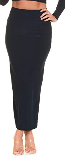 Oh! Pretty Donna Maxi Gonna Aderente Elasticizzata a Vita Alta Bodycon Yoga Gonna Lunga a Midaxi Campana Taglia 40-54 (Blue Marino, 40-42)