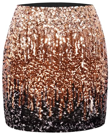 Maner Gonna da Donna con Paillettes luccicante Elastico Aderente Mini gonne Night out Party - Marrone - M