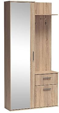 Gaderobenschrank mit Spiegel Ankleide Flurschrank 97 cm Breit 1-Türig Sun Sonoma Eiche