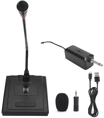 Ruiqas Micro de Bureau Multifonction sans Fil Col de Cygne Micro avec 6. 35 à 3. Adaptateur de 5 Mm pour Haut-Parleur avec Carte Son de Microphone