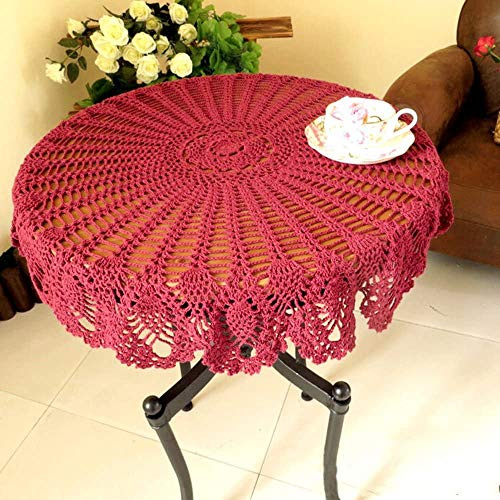 NC AMIPOS Runde Baumwollspitzentischdecken, handgehäkelt, Tischdecken für Tischdekoration, Zuhause, Hochzeit, Party, Dekoration, Rot, 90 cm