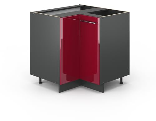Vicco Eckunterschrank Fame-Line, Bordeaux Hochglanz, 80.5 cm | MDF-Front · Ohne Arbeitsplatte · Höhenverstellbare Füße · Metallgriffe · Soft-Close